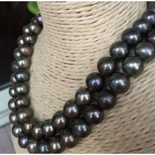 Noble jewelry stunning 10-11mm natural tahitian black green multicolor pearl necklace 34"