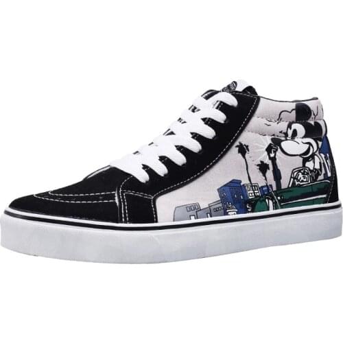 Disney mens and womens cartoon Minnie Mickey non-slip soft-soled high-top boots canvas casual shoes student sports shoes