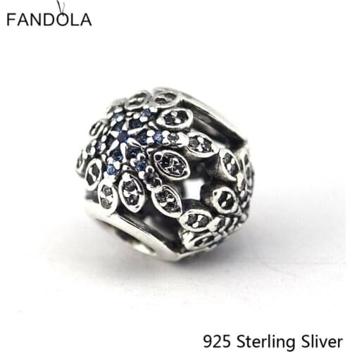 CKK 925 Sterling Silver Jewelry Crystalized Snowflakes, Blue Crystals DIY Charms Beads Fits Bracelets For Jewelry Making