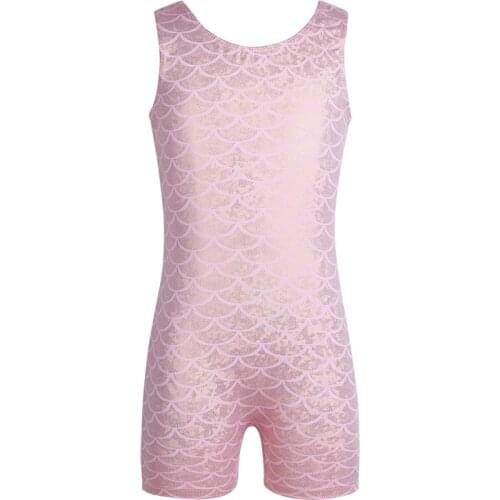 Kids Shiny Scales Printed Gymnastics Leotard Girls Ballet Dancewear Workout Jumpsuit Gym Unitard Child Stage Performance Costume