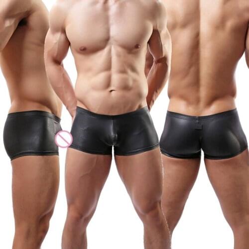 Men Boxer Shorts PU Leather Underwear Boxershorts Slip Homme Underpants Faux Leather calzoncillos hombre Male Trunks Clubwear