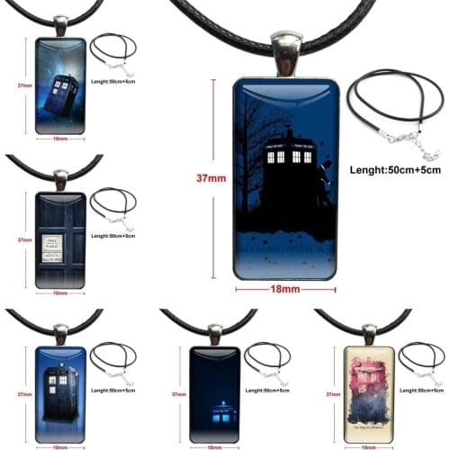 Dr Who Tardis Police Box Glasxy Glass Cabochon Pendant Necklace Rectangle Fashion Necklace For Women Girls Ladies Statement