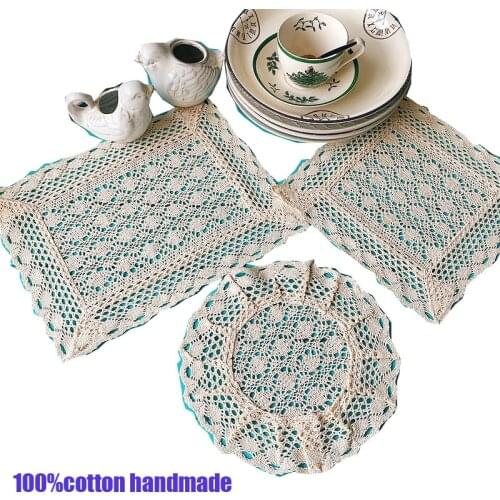 Handmade cotton Lace crochet table place mat Christmas pad Cloth placemat cup tea dish napkin coaster doily kitchen Accessories