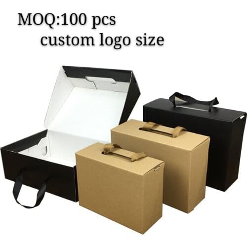 10pcs Shoes box Friendly Kraft Paper Gift Box Black Yellow Foldable Custom Logo Carton Packaging Box Suitable For Clothes Shoes