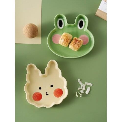 Cute Kawaii Kids Ceramic Plates Fruit Container Child Dishes Cartoon Rabbit Frog Duck Sharp Under Glazed 7.5 Inch Plate