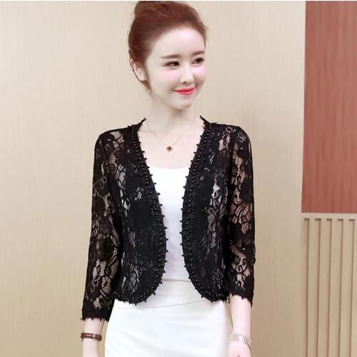 2021 Summer New Women Fashion Thin Sun Protection Clothing Shawl Coat All-match Hollow Lace Short Cardigan Jacket M-4XL Y39
