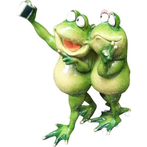 Novelty Selfie Frog Statue Resin Craft Standing Frogs Miniature Sculpture, Green