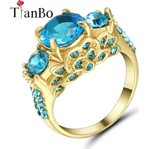 TianBo Charm Jewelry Men Women Sky-Blue/Red Ring Vintage White & Black & Gold Clour Jewelry Wedding Gifts for Best Friend Size 7