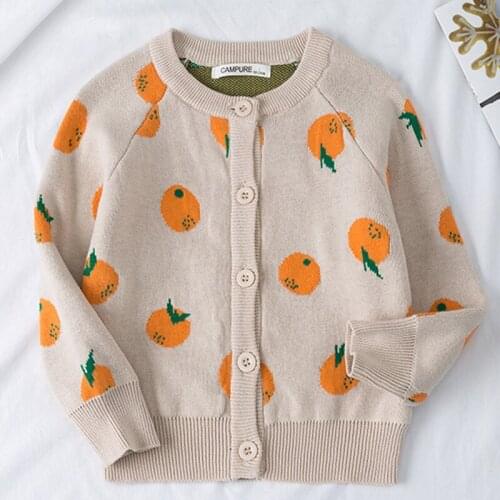 Autumn Girl Cartoon Sweaters Baby Cotton Knit Kids Knitting Coat Lovely Fruit Print Cardigan Baby Girls Boys Long SleevesTops