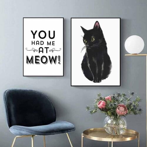 You and Me at Meow Black Cat Animal Poster Canvas Painting Wall Art Print Canvas Pictures for Living Room Interior Home Decor