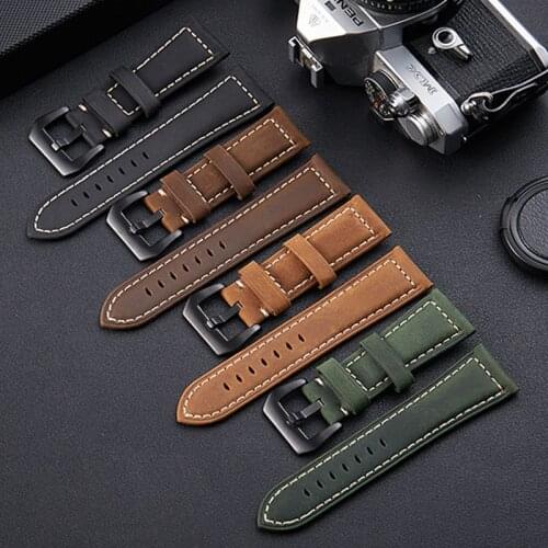 High Quality Genuine Cowhide Leather Watch Band For Men 22-26mm Sport Watch Straps New Fashion Matte Brown Male Watchbands
