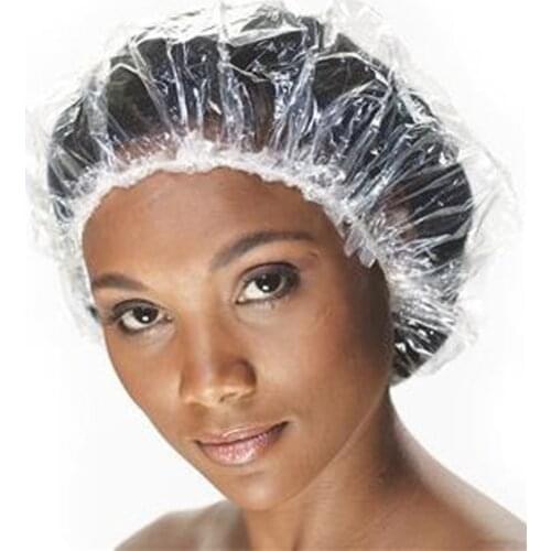 10 pcs/lot Disposable Shower Caps Hat Bathing Caps Hotel One-Off Elastic Shower Cap Clear Hair Salon Bathroom Products Bath Caps