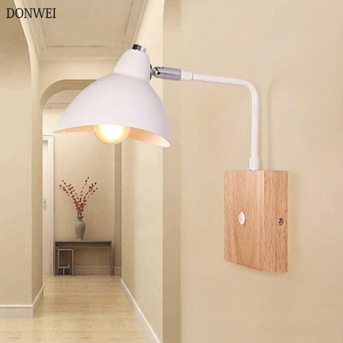 Modern Wooden Led Indoor Wall Lamp Bedside Aisle Stair Nordic Wall Sconce Lighting Fixture E27 Adjustable Bedroom Night light