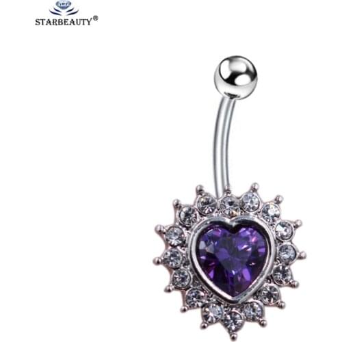 Starbeauty Purple Crystal Heart Belly Ring Cute Navel Piercing Ombligo Belly Piercing Nombril Belly Button Rings Pircing Earring