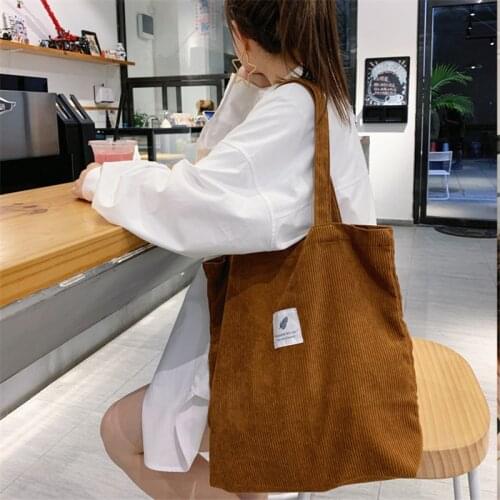 Women Corduroy Shopping Female Canvas Cloth Shoulder Bag Environmental Storage Handbag Reusable Foldable Eco Grocery Totes