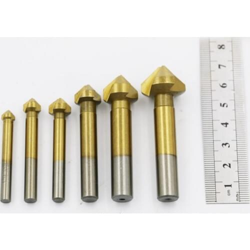 3 Flute Countersink Drill Bit 6.3 8.3 10.4 12.4 16.5 20.5mm 90 Degree Titanium Plating Wood Cutter Metal Chamfer Cutting Tool