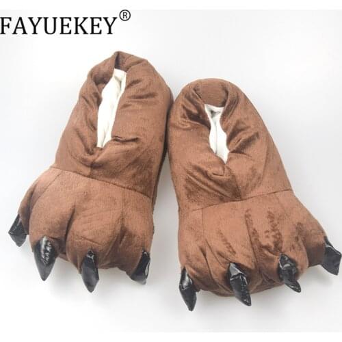 FAYUEKEY Winter Home Warm Paw Plush Slippers For Women Men Kids Cotton Soft Funny Animal Hallowmas Monster Claw Floor Shoes