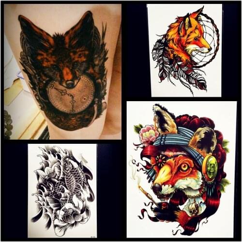 Large Size Men Body Art Arm Tattoo Fox Sexy Women HEnna Tattoo Stickers 21x15CM Fake Flash Carp Fish Tatoo Armband Tatoo Paste