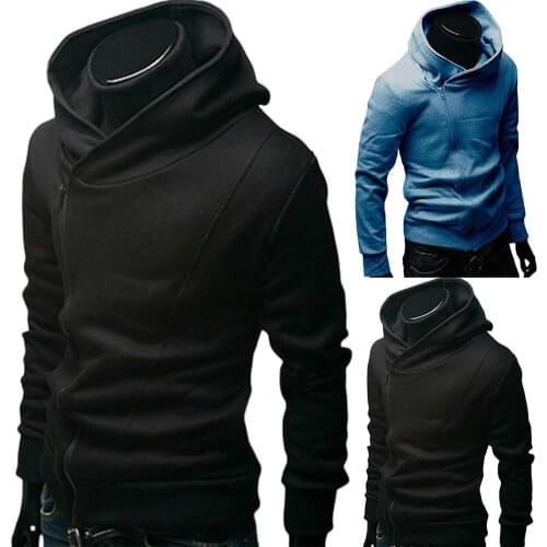 Hoodies Men Stylish Solid Color Cotton Spandex Long Sleeve Diagonal Zipper Cotton Sports Hoodie Coat men clothing Sweatshirts