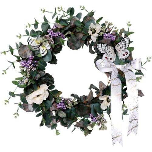 Artificial Eucalyptus Butterfly Wreath for Front Door Wall Windows Wedding Party Farmhouse Home Decoration