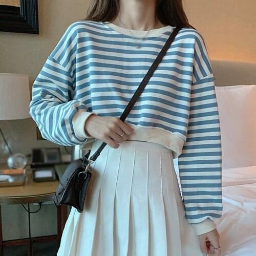 Spring Autumn Loose T-shirt Women Casual Striped Long Sleeve O Neck T-shirts Korean Harajuku Tops Women Clothes