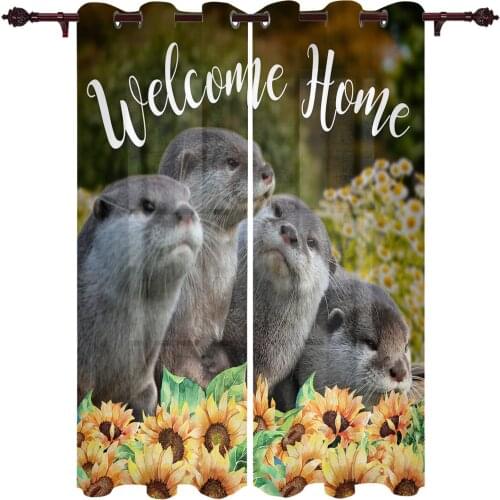 Vintage Farmhouse Otter Sunflower Curtains for Bedroom Kids Room Living Room Window Curtain Luxury Curtains for Kitchen