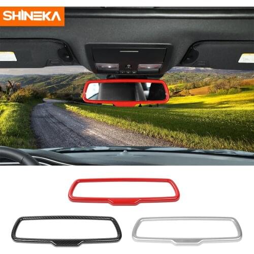 SHINEKA Interior Mouldings For Dodge Challenger Inner Rearview Mirror Frame Decoration Cover Stickers For Dodge Challenger 2015