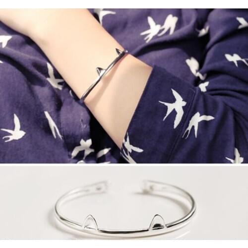 High-quality Cute 925 Sterling Silver Jewelry Creative Animal Kitty Cat Adjustable Female Beautiful Bracelet SB5