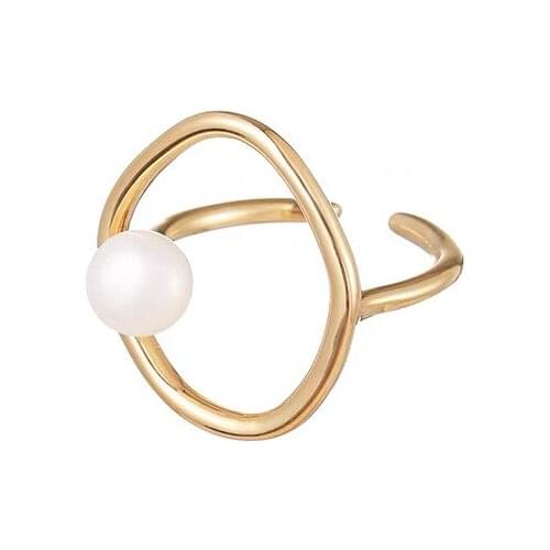 TIMEONLY Simple Imitation Pearl Hollow Metal Ring Golden Forefinger Adjustable Charms Rings for Women Femme Fashion Jewellery