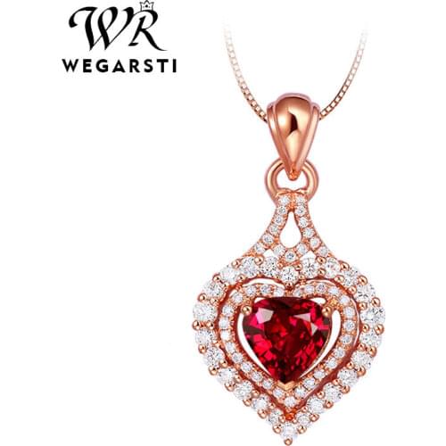 WEGARSTI 3 Color Created Sapphire Heart Pendant Necklace 925 Sterling Silver Gemstone Choker Statement Necklace Women With Chain