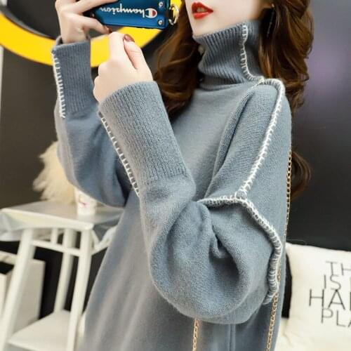 Winter Sweater Womens New High-neck Loose Loose Korean Style Lazy Lazy Wind Knitted Bottoming Shirt