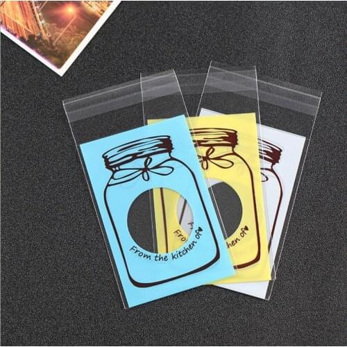 100pcs Wedding Gift Bags 7*10cm Bottle Design Side Gusset Bag Self Adhesive Seal Plastic Baking Bag 3 colors to choose