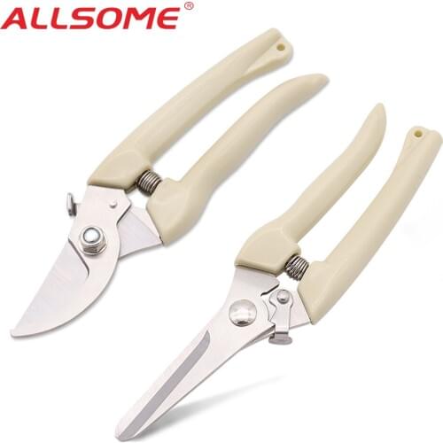 ALLSOME 2pcs Pruner Tree Cutter Gardening Pruning Shear Scissor Stainless Steel Cutting Tools Set Home Tools Anti-slip