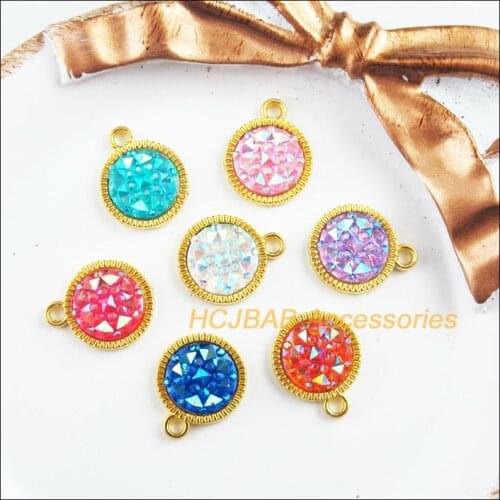 21 New Charms Gold Plated Retro Mixed Round Resin Pendants 12.5x15.5mm
