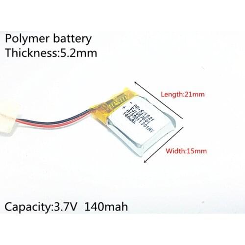 3.7V 140mAh 521521 Lithium Polymer Li-Po li ion Rechargeable Battery cells For Mp3 MP4 MP5 GPS