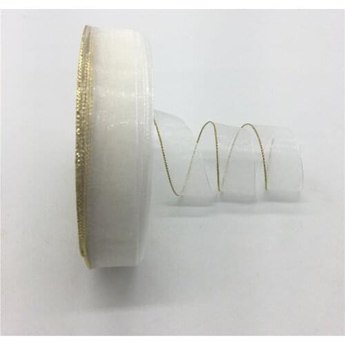 5yards/lot 3/4" 20mm White Glitter Golden Rimmed Organza Ribbon Bow Hair Wedding Christmas Decoration DIY Lace Crafts