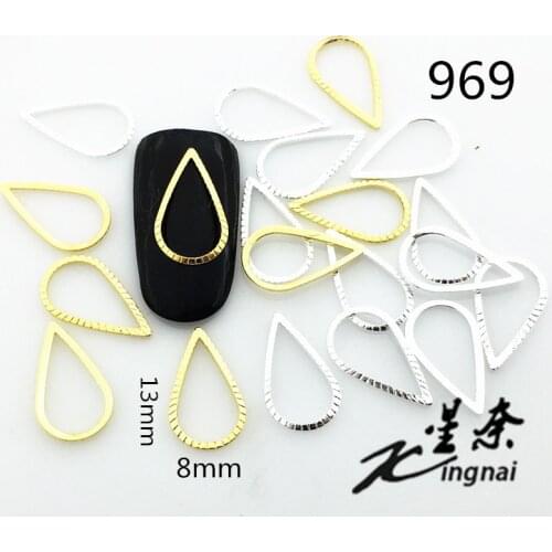 50pcs/pack Japan Korea Alloy Nail Art 3D Gold Silver Hollow Frame Drop Tear Metal Accessories for Phototherapy Nail Sticker DIY