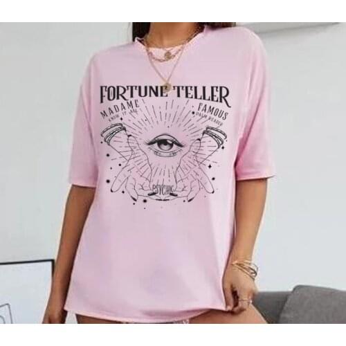 Fortune Teller White T-Shirt Womens Vintage Fashion Short Sleeve Gypsy Tee Hipster Psychic Witch Shirt Occult HalloweenClothing