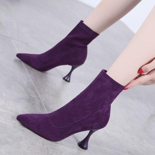 Black Knitting Elastic Women Socks Boots Shoes Elegant Metal Thin High Heel Pointed Toe Ankle Boots for Women