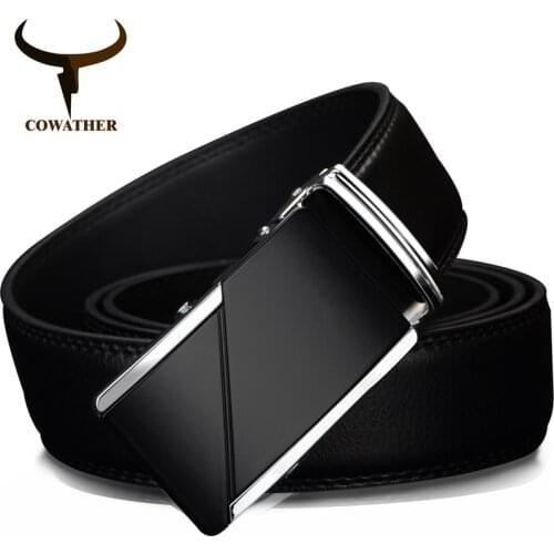 COWATHER COW genuine Leather Belts for Men High Quality Male Brand Automatic Ratchet Buckle belt 1.25" 35mm Wide 110-130cm long