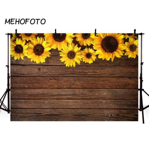 MEHOFOTO Wood Texture Sunflowers Floral Photography Background Bridal Shower Birthday Party Decor Backdrop for Photo Booth