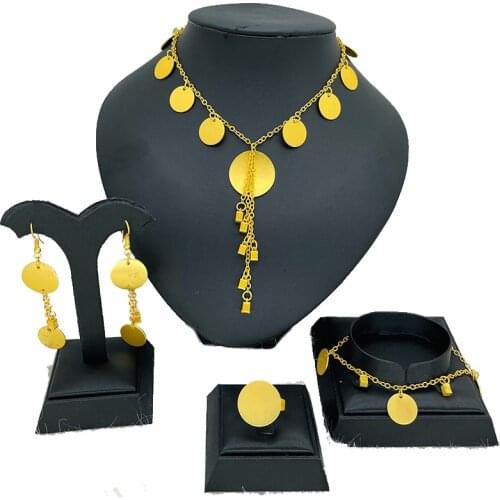 Dubai Necklace Earrings Ring Bangle Big Coin Jewelry sets Gold Color Arab Gifts Turks Africa Party