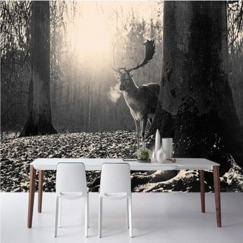 Dropship Photo Wallpaper Modern Writing Black White Elk Forest Mural Custom Bar Living Room Luxury Home Decor Vintage Wallpaper