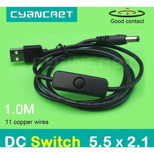 Power Cable USB to DC with Switch 5.5 x 2.1mm 1.0M 1A Support 5V 9V or 12V Charger Connector for Router TV Box Table Lamp MP4