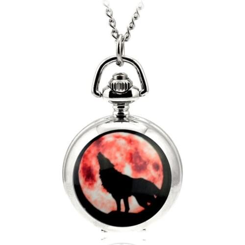 Retro Pocket Watch Enamel Wolf Pattern Pocket Watch Quartz Movement Clock Necklace Pocket & Fob Watch Pendant Sweater Chain Gift