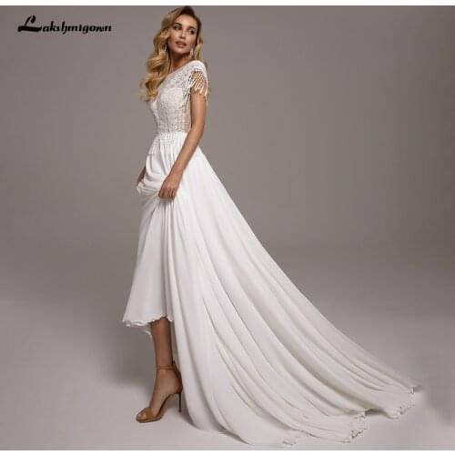 Lakshmigown Boho Wedding Dress 2021 vestido de novia Plus Size Chiffon Beach A Line Wedding Gown Lace Backless Robe de mariee
