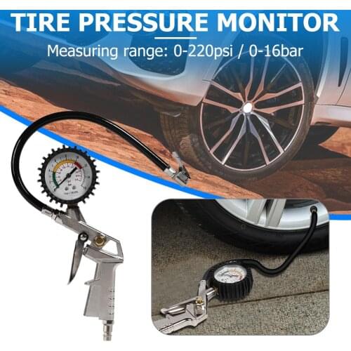 0-220psi 0-16bar Car Tire Pressure Gauge Pointer Tyre Pressure Inflator Gauge Used for Measuring Tire Inflation or Deflation