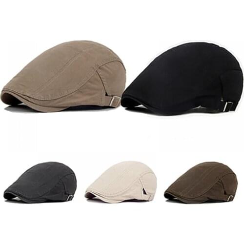 Men Casual Classic Solid Color British Western Style Wool Flat Cabbie Newsboy Ivy Hat Cotton Sun Beret Cap