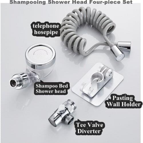 Beauty Salon Handheld Shampooing Shower Head Four-piece Set Anion Filter Balls Washing Hair Sprayer Nozzle + Hose + Tee Diverter