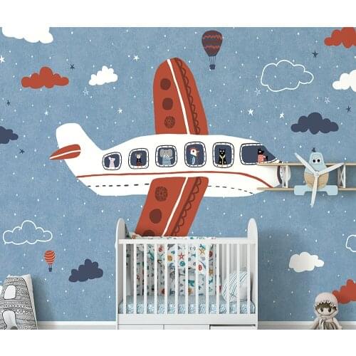 Bacal custom 3D wallpaper mural cartoon hand-painted boy childrens room bedroom American blue airplane background wall decor